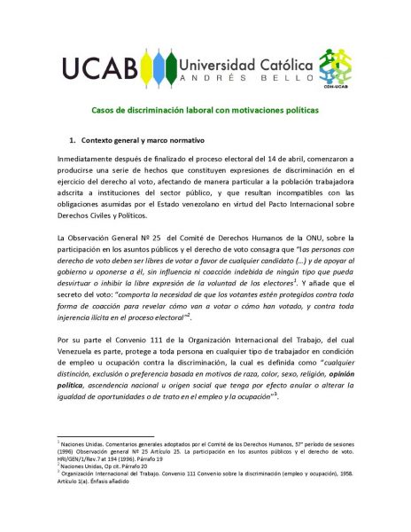 Casos de discriminación laboral con motivaciones políticas │ PROVEA